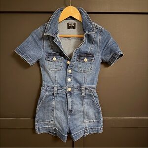 Denim Shorts Romper button up